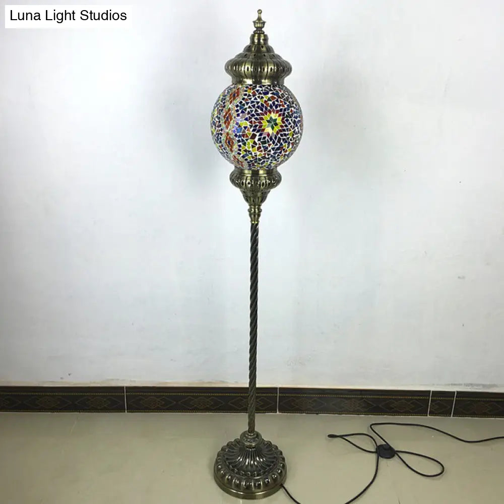 Hand-Crafted Vintage Glass Floor Lamp In Red/Blue/Green Sphere Stand
