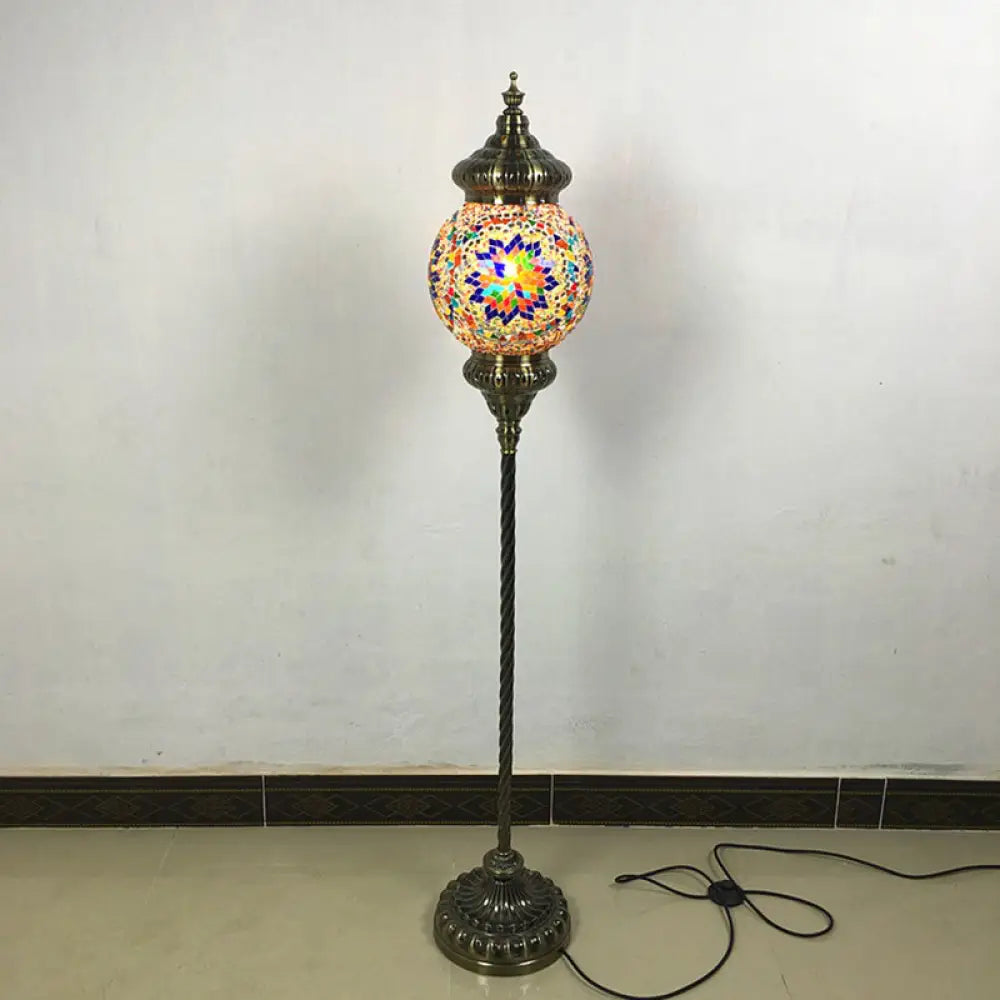 Hand-Crafted Vintage Glass Floor Lamp In Red/Blue/Green Sphere Stand Dark Blue