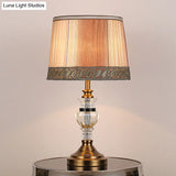 Hand-Cut Crystal Nightstand Lamp: Modern Urn-Shaped Task Lighting In Brown
