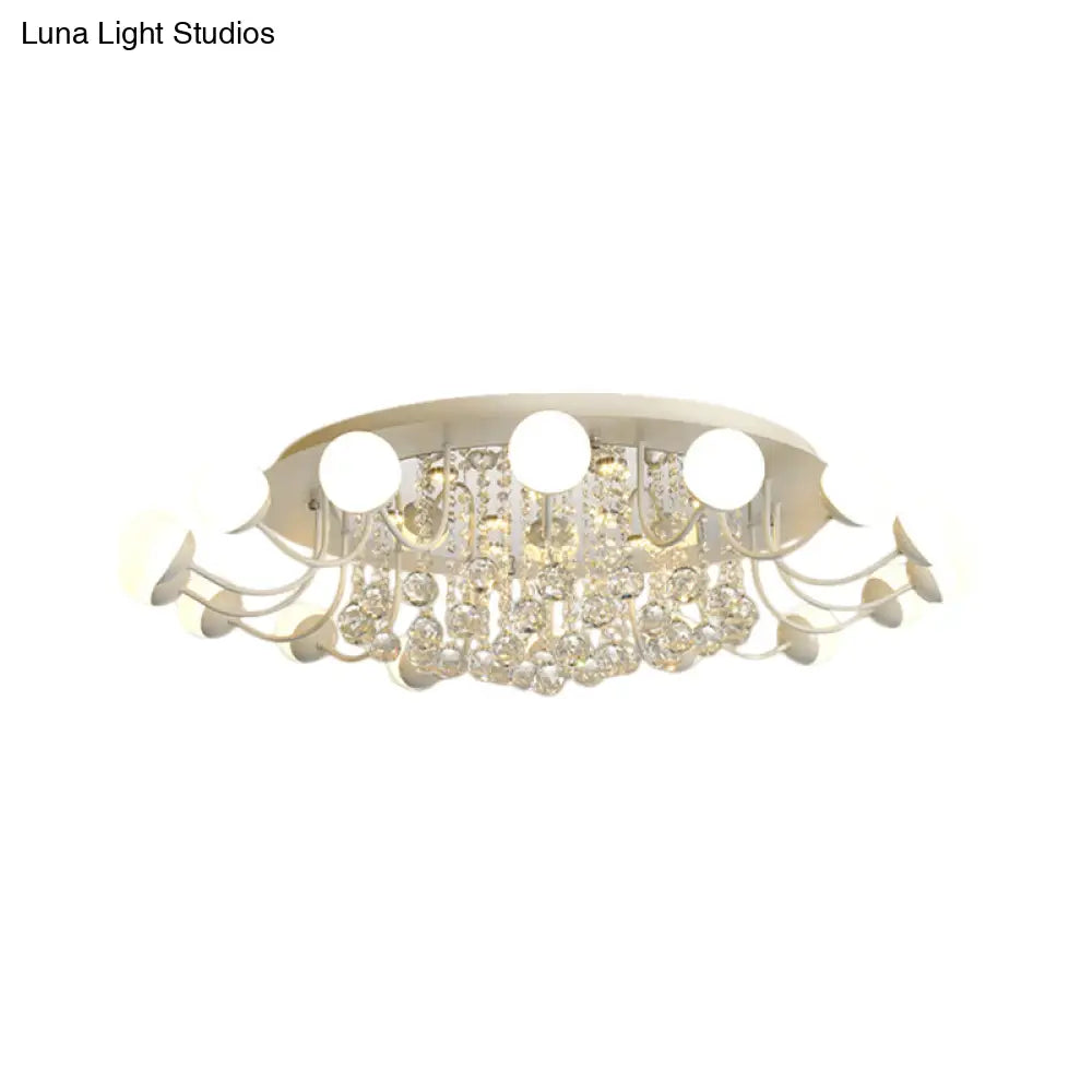 Hand-Cut Crystal Sphere Ceiling Light With Modern Design: 10/12-Head Black/White Mounting For