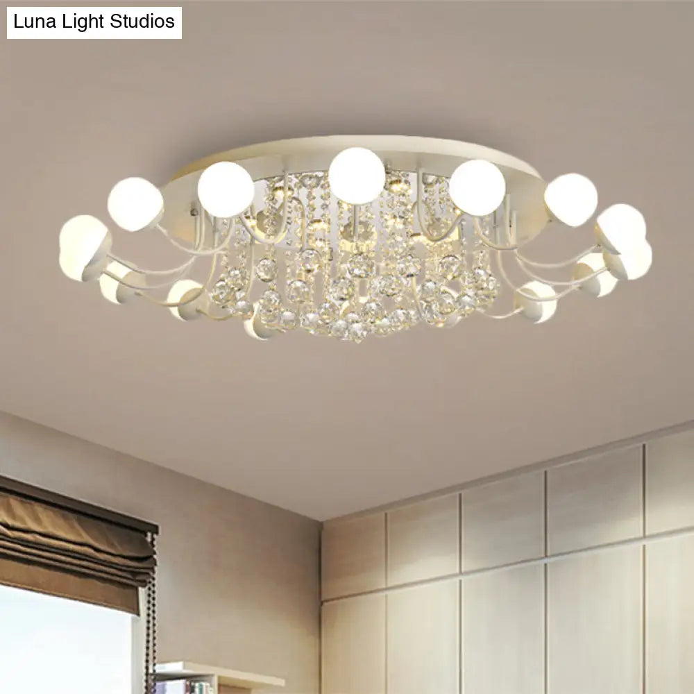 Hand-Cut Crystal Sphere Ceiling Light With Modern Design: 10/12-Head Black/White Mounting For