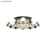Hand-Cut Crystal Sphere Ceiling Light With Modern Design: 10/12-Head Black/White Mounting For