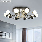 Hand-Cut Crystal Sphere Ceiling Light With Modern Design: 10/12-Head Black/White Mounting For