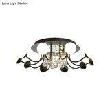 Hand-Cut Crystal Sphere Ceiling Light With Modern Design: 10/12-Head Black/White Mounting For