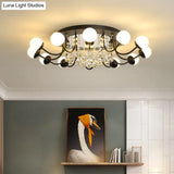 Hand-Cut Crystal Sphere Ceiling Light With Modern Design: 10/12-Head Black/White Mounting For