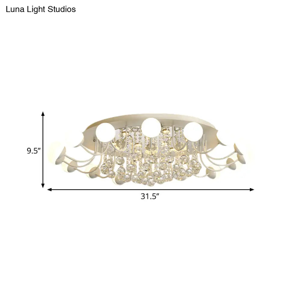 Hand-Cut Crystal Sphere Ceiling Light With Modern Design: 10/12-Head Black/White Mounting For