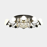 Hand-Cut Crystal Sphere Ceiling Light With Modern Design: 10/12-Head Black/White Mounting For Parlor