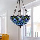 Hand-Cut Glass Pendant Flower Chandelier Light Fixture - Mediterranean Style 2 Lights Red/Blue Blue
