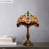 Hand-Cut Glass Tiffany Style Nightstand Lamp With Scalloped Design