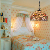 Hand Cut Pink Glass Tiffany-Style Pendant Light With Flower Pattern - Domed Suspension Design