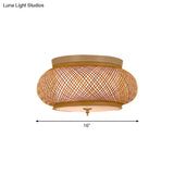 Hand - Knitted Lantern Design Asian Style Bamboo Pendant Light - 3 - Light Yellow Ceiling Fixture