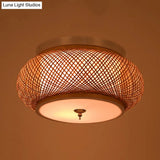 Hand - Knitted Lantern Design Asian Style Bamboo Pendant Light - 3 - Light Yellow Ceiling Fixture