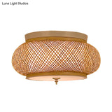 Hand - Knitted Lantern Design Asian Style Bamboo Pendant Light - 3 - Light Yellow Ceiling Fixture
