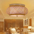 Hand - Knitted Lantern Design Asian Style Bamboo Pendant Light - 3 - Light Yellow Ceiling Fixture