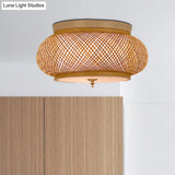 Hand - Knitted Lantern Design Asian Style Bamboo Pendant Light - 3 - Light Yellow Ceiling Fixture