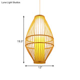 Hand-Woven Beige Hanging Light: Asian Style 1-Light Bamboo Pendant Lamp