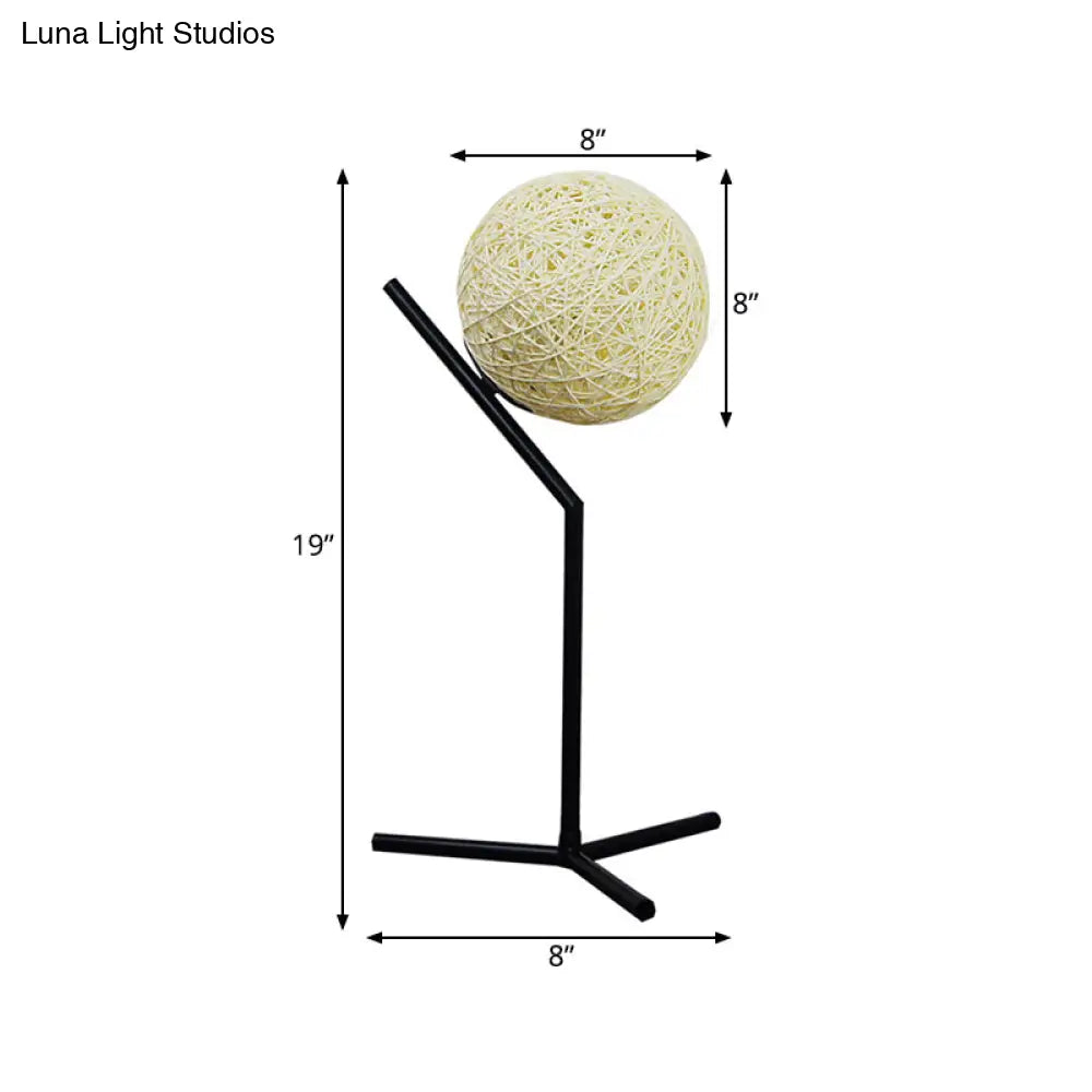 Hand Woven Rattan Table Lamp With Globe Shade - Rustic Lodge Style