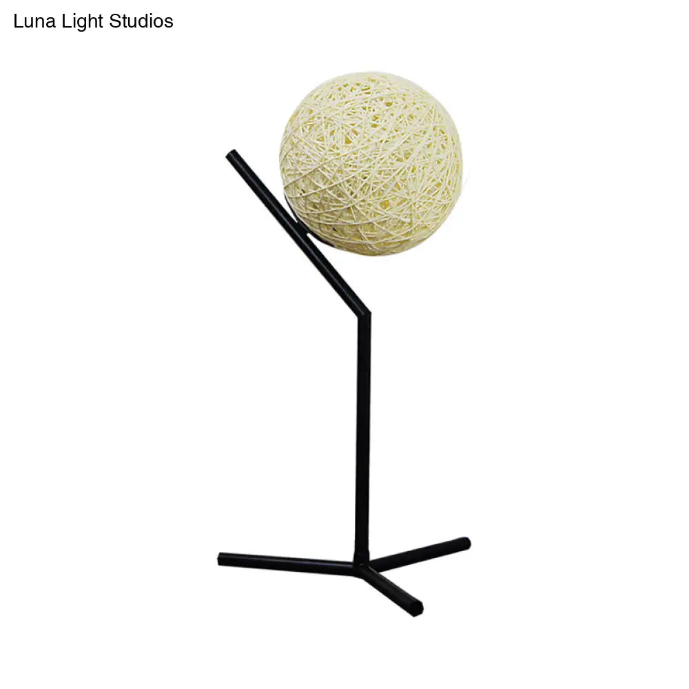 Hand Woven Rattan Table Lamp With Globe Shade - Rustic Lodge Style