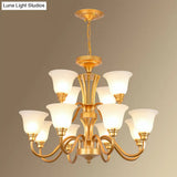 Handblown Glass Bell Suspension Chandelier - Rustic Living Room Light Fixture