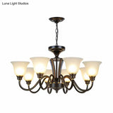 Handblown Glass Bell Suspension Chandelier - Rustic Living Room Light Fixture