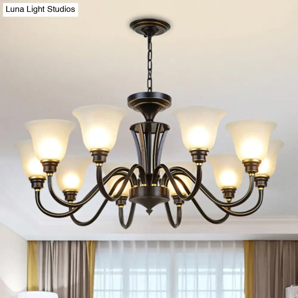 Handblown Glass Bell Suspension Chandelier - Rustic Living Room Light Fixture