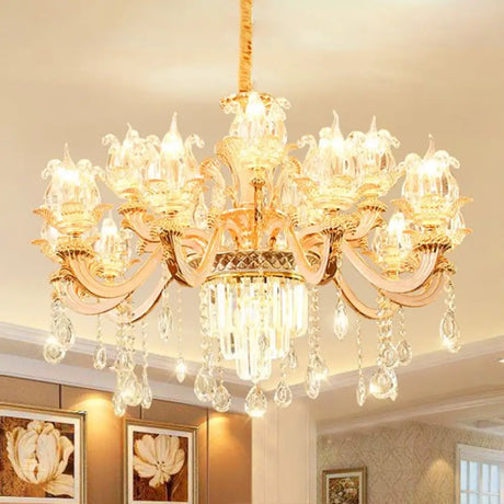 Handblown Glass Floral Vintage Chandelier Pendant Light With Crystal Accent 15 / Dark Weathered Zinc
