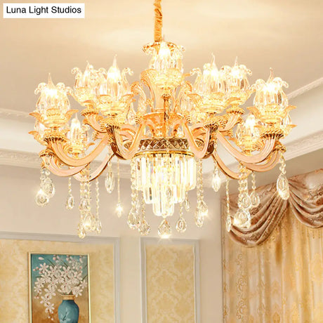 Handblown Glass Floral Vintage Chandelier Pendant Light With Crystal Accent