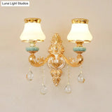 Handblown Glass Gold Chandelier Pendant With Crystal Accent - Retro Bud Light Fixture