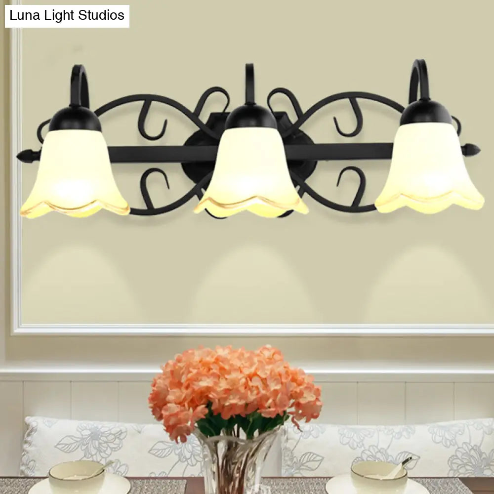 Handblown Glass Scalloped Bell Vanity Light In Black - Simplicity Wall Mount Fixture