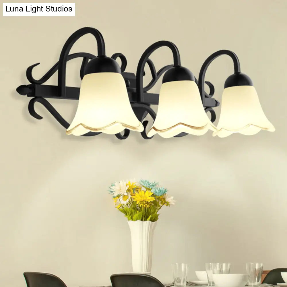 Handblown Glass Scalloped Bell Vanity Light In Black - Simplicity Wall Mount Fixture