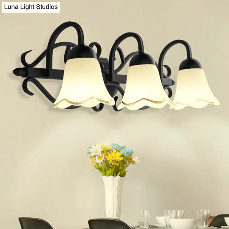 Handblown Glass Scalloped Bell Vanity Light In Black - Simplicity Wall Mount Fixture