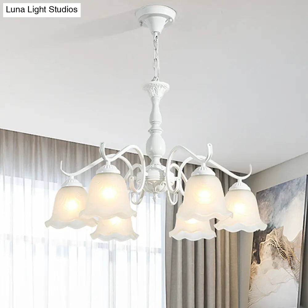 Handblown Glass Suspension Light Rustic Chandelier In White For Living Room