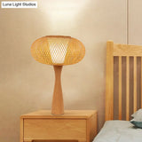 Handcrafted Aian Bamboo Desk Lamp In Beige With Flared Wood Base - Task Lighting