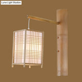 Handcrafted Bamboo Bedside Lantern Wall Sconce - Asian Wood Mount Light