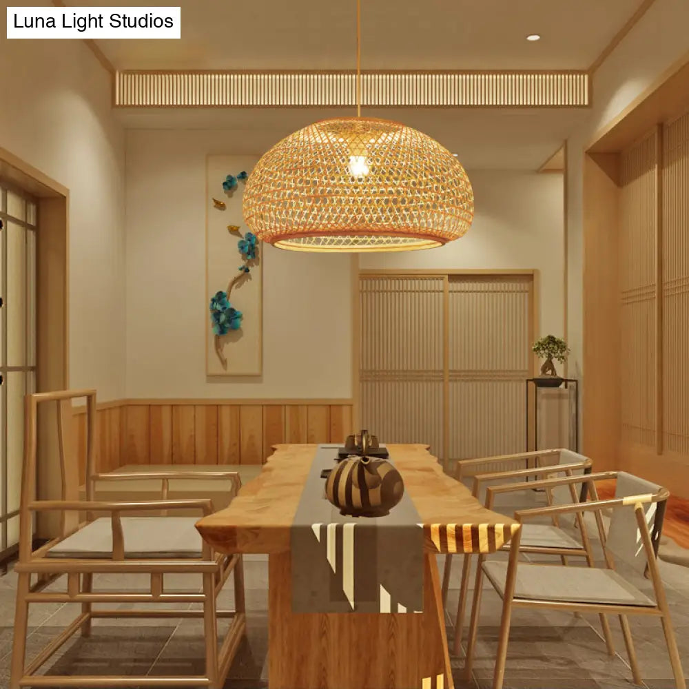 Handcrafted Bamboo Suspension Pendant Light Kit Contemporary Design 1 Bulb 16/23.5 Wide
