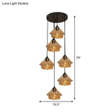 Handcrafted Cottage Brown Multi-Pendant Light Fixture With Rope Detail - Round/Linear Canopy (3/6