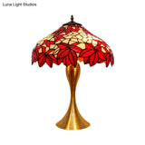 Handcrafted Stained Glass Night Light Desk Lamp In Red With Pull Chains