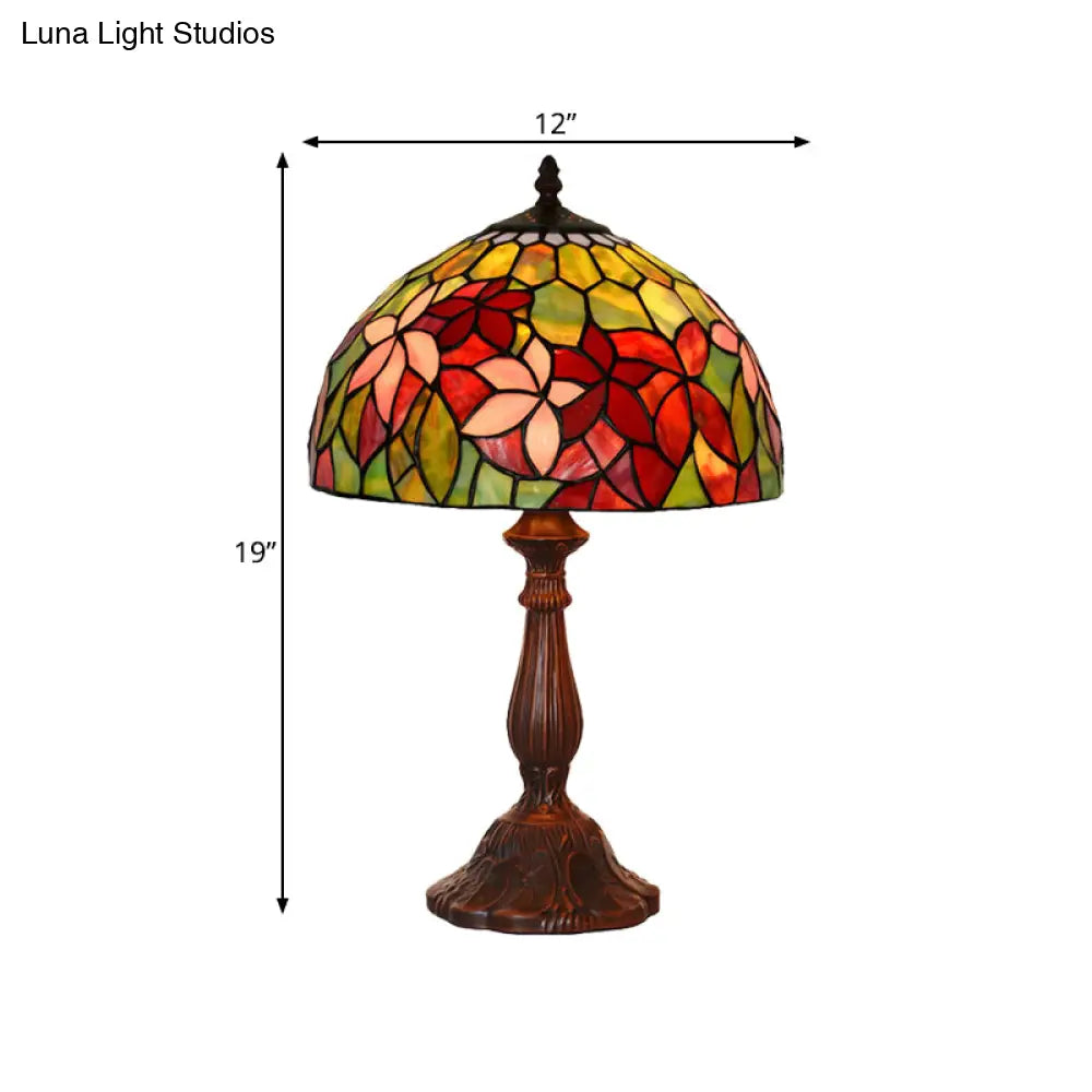 Handcrafted Stained Glass Tiffany Table Lamp - Floral Nightstand Light In Bronze