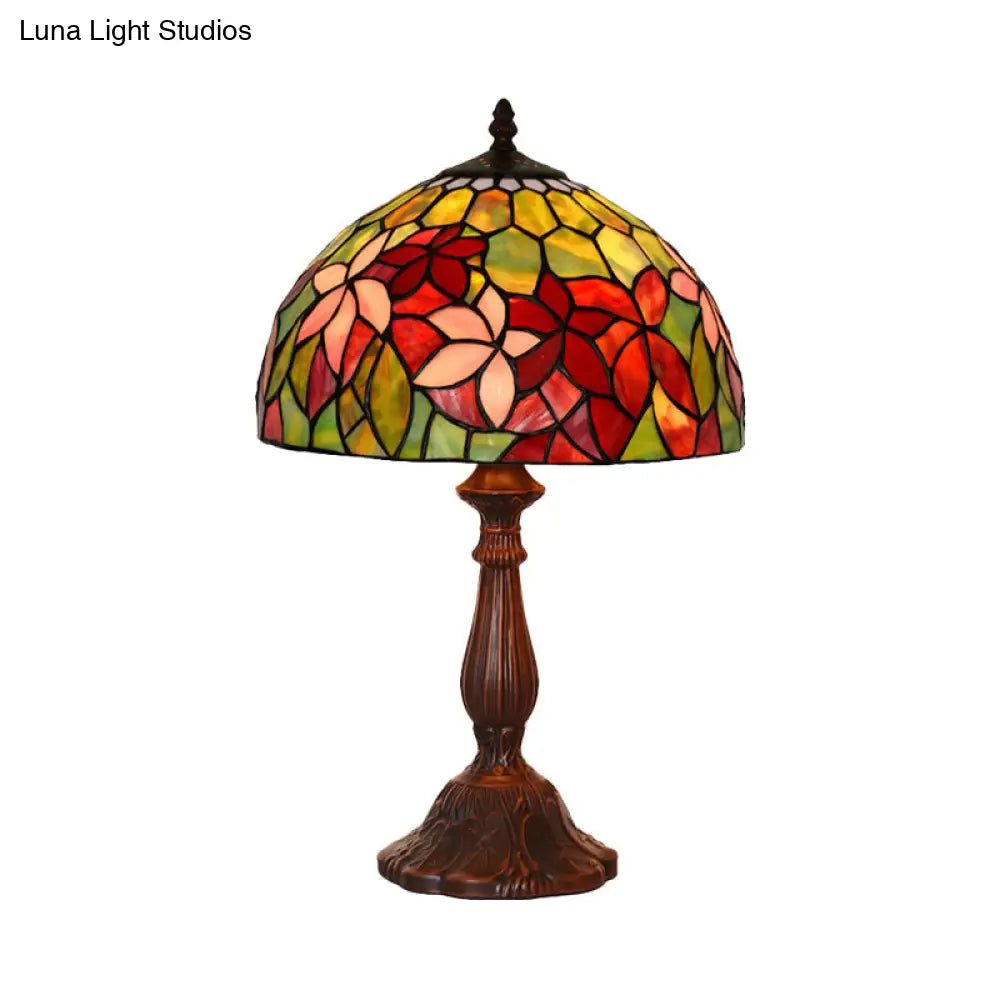 Handcrafted Stained Glass Tiffany Table Lamp - Floral Nightstand Light In Bronze
