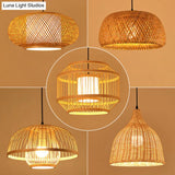 Handmade Asian Style Bamboo Ceiling Light Wood Fixture - Restaurant Hanging With 1 Bulb