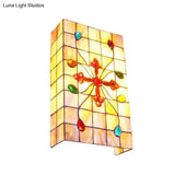 Handmade Shell Tiffany Style Wall Lighting - 2 Head Rectangle Mount Light With Beads