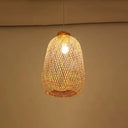 Handmade Wood Pendant Light With Bamboo Shade - Modern 1 Bulb Hanging Lamp / C