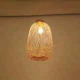 Handmade Wood Pendant Light With Bamboo Shade - Modern 1 Bulb Hanging Lamp / C