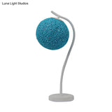 Handmade Yellow/Ivory Rattan Table Lamp - Countryside Style 1-Light With Ball Shade For Bedroom