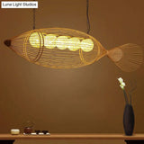 Handwoven Asian Fish Bamboo Suspension Light - Rustic Wood Restaurant Chandelier