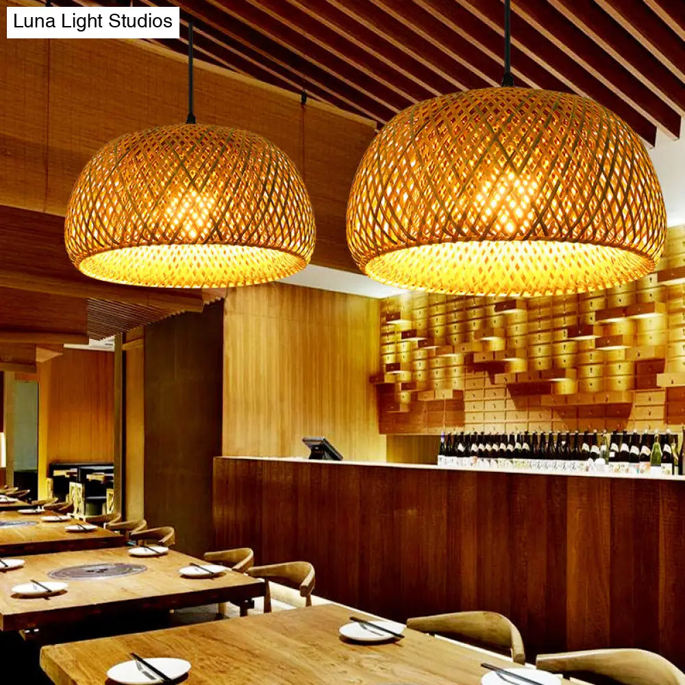 Handwoven Rattan Suspension Light: Simplicity Wood Pendant Fixture