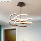 Hanging Ceiling Coffee Twist Light - Simple Style Metal LED Chandelier Lamp 19.5’’/24.5’’ Wide Warm/White Light