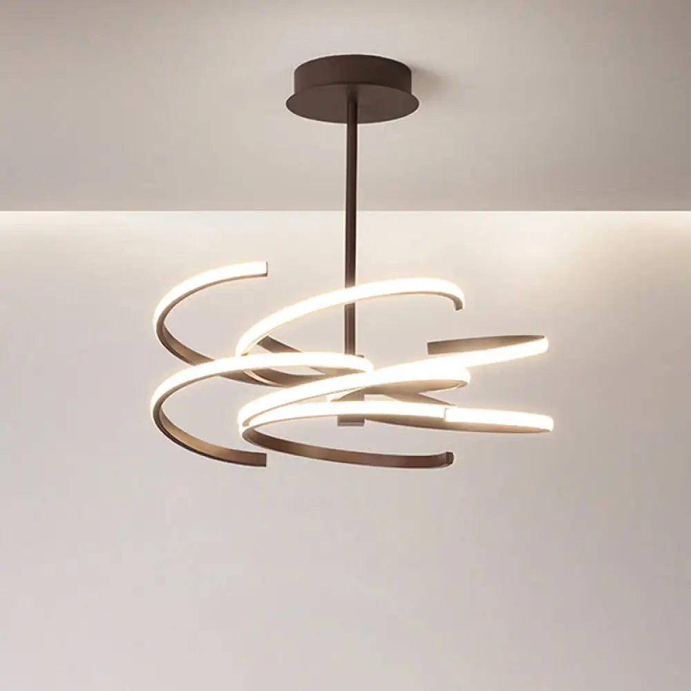 Hanging Ceiling Coffee Twist Light - Simple Style Metal LED Chandelier Lamp 19.5’’/24.5’’ Wide Warm/White Light Coffee