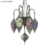 Hanging Chandelier: 7-Bulb Coffee House Tradition Pendant Light With Colorful Glass Shade