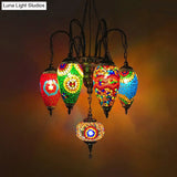 Hanging Chandelier: 7-Bulb Coffee House Tradition Pendant Light With Colorful Glass Shade